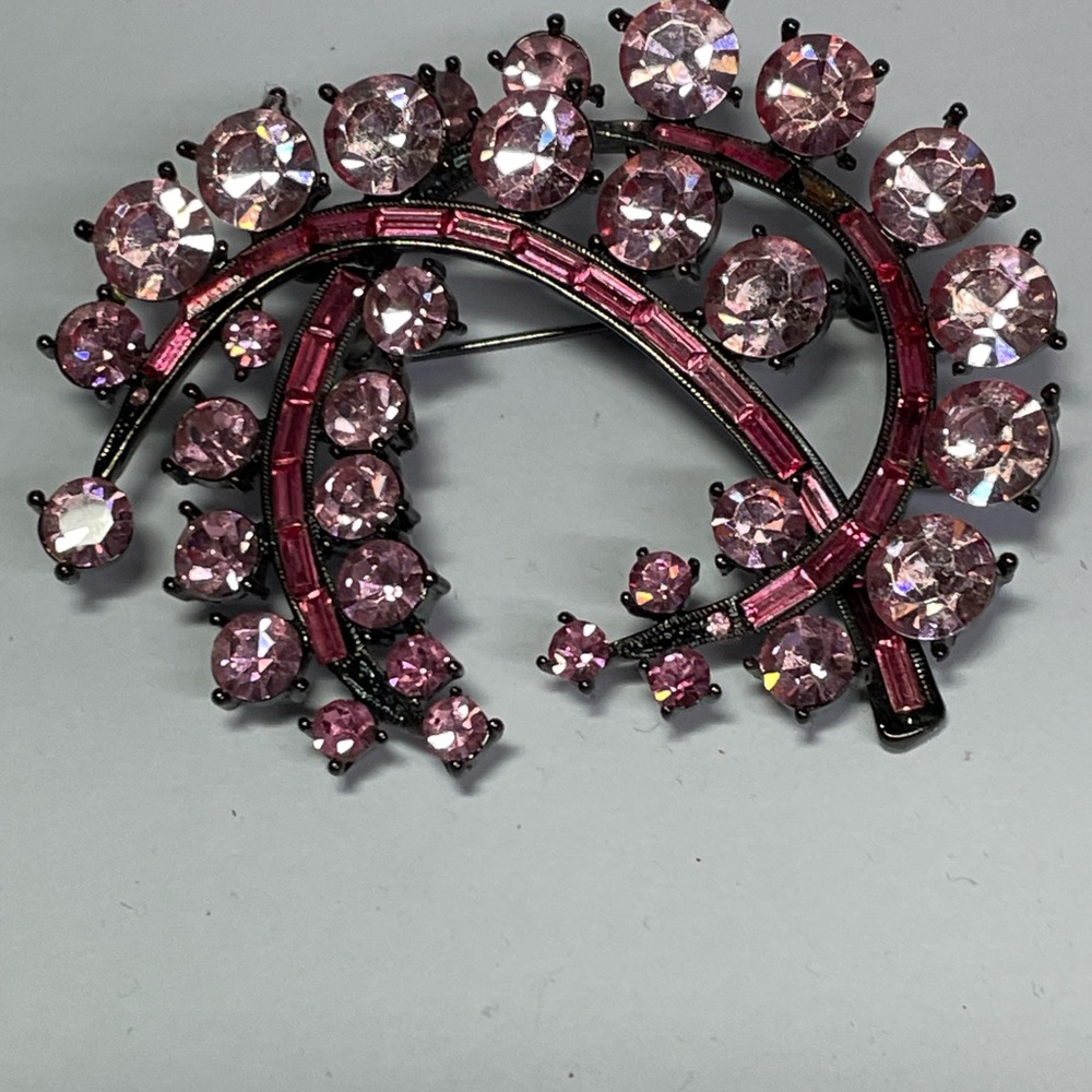 Pink Rhinestone Crescent Brooch